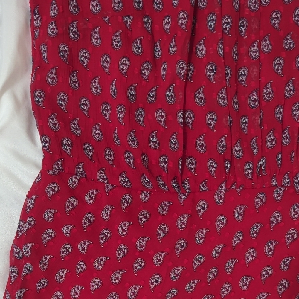 LOFT Paisley Mini Dress, Color Red/White Size 8 - Picture 7 of 16